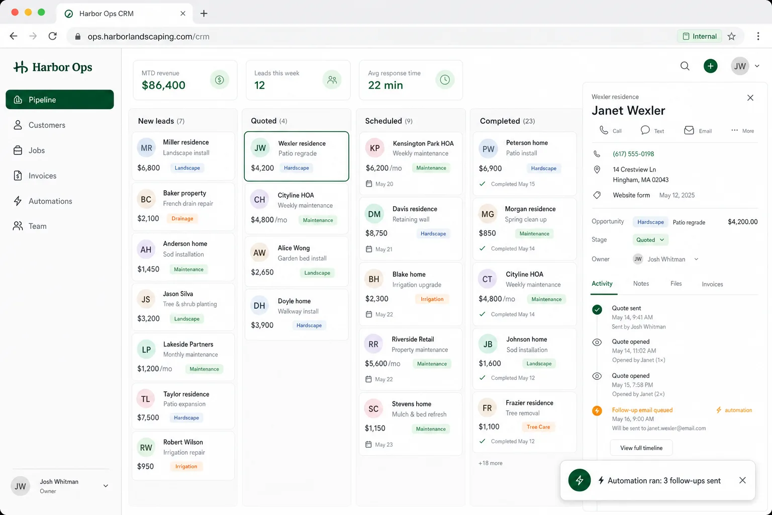 A custom CRM built on Zo
